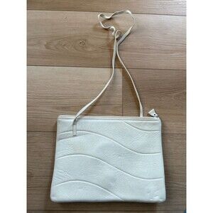 Vtg FURLA White Leather Pouch Crossbody Bag Made in Italy Quilted Wave Design
